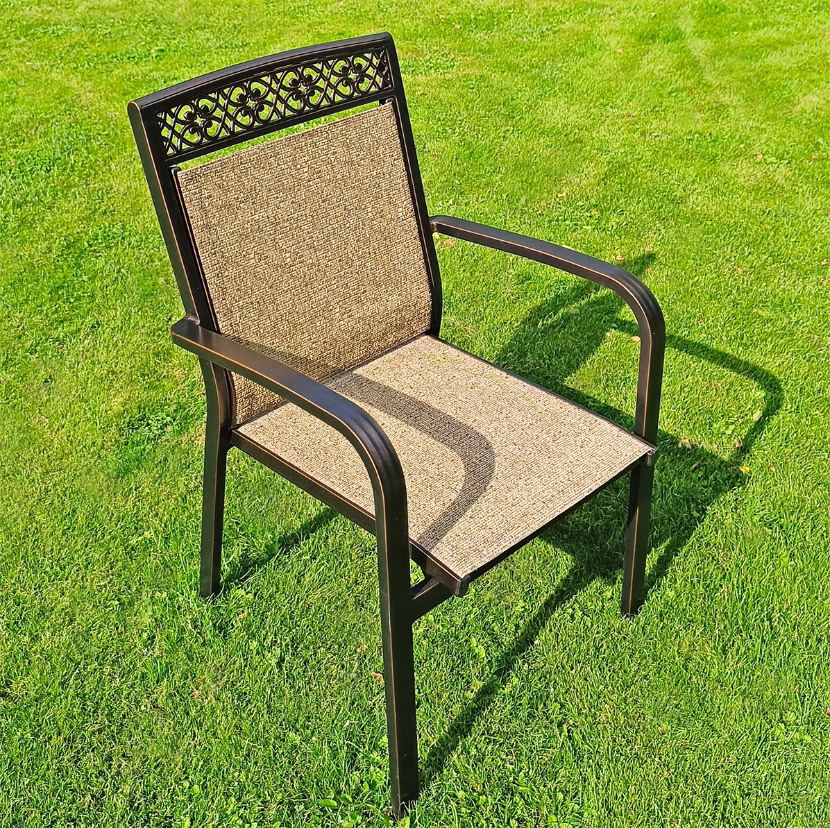Кресло уличное с текстиленом для летней веранды кафе, шезлонг к бассейну, плетеные стулья и кресла от производителя, кованая мебель с ротангом для сада и дачи, мебель из литого алюминия с плетением